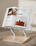 Acrylic Book Stand for Reading, aboutool Adjustable Holder with 360° Rotating Base & Page Clips, Foldable Desktop Ricer for Cookbook,Sheet Music,Laptop,Recipe,Textbook,Hands Free,Aluminium