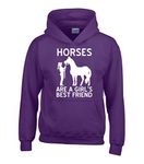 Edward Sinclair Horses are a Girls Best Friend Funny Horsey Riding Hoodie (7-8 Years, Purple)