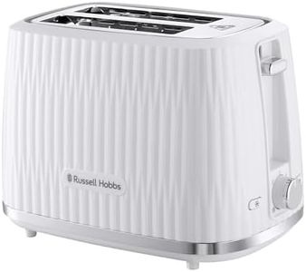 Russell Hobbs Eden 2 Slice Toaster, RHT2737WHT, Textured Design, High Lift, 6 Browning Settings, High Lift Feature, Crumb Tray, White