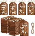 60 Pieces Christmas Wooden Tag Label Xmas Tree Ornament Christmas Rustic Wooden Tag Noel Faith Hope Love Tag Farmhouse Vintage Hanging Tag with Rope for Christmas Tree Stocking Decoration (Brown)