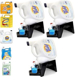Skywin Laundry Detergent Holder Stand with Tray, 3 Pack Laundry Detergent Stand with Non-Slip Rubber Feet for Washing Room Organization, Easy Pour (Black)