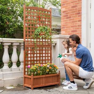 VIVOHOME Wood Planter Raised Garden Bed with Trellis 71 Inch Tall, Outdoor Garden Flower Standing Planter Box Privacy Screen Lattice Panels for Patio Deck Porch w/Drainage Holes(No Wheels)