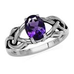 Silvershake 1.18ct. Natural African Amethyst 925 Sterling Silver Celtic Knot Solitaire Ring Size 10, 10, Sterling Silver Rhodium/White Gold & Antique Finishing, genuine african purple amethyst