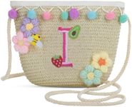 Letter Small Woven Straw Summer Beach Tote Bag for Women 2025,Woven Straw Beach Purse Shoulder Crossbody Bag for Women 2025 (Brown I)