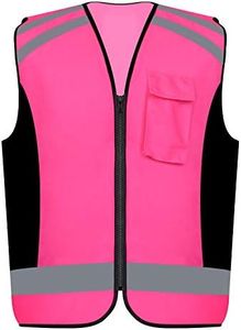 Safety Vest Reflective stripes Women outdoor utility Safety Hi-vis knitted Vest Bright Construction Vest for girl and women.PINK Meets ANSI/ISEA Standards (5XL)