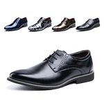 Oxford Shoes for Men Derby Shoes Mens Formal Dress Business Lace Ups Shoes Patent Leather Breathable Classic Slip On Brogues Black 3 Size 10