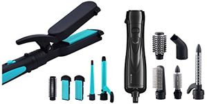 Havells HC4045 5 in 1 Hair Styler - Straightener, 19mm Curler (Blue/Black) & HC4085-1000 Watts Air Care Styler, Pre-Styling Half Brush and Drying Nozzle, Styling Curlers, Smoothening Roller Brush