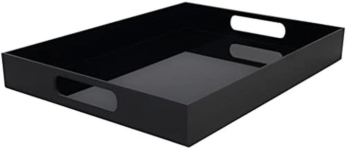 Belle Vous Plateau Noir en Plastique Acrylique avec Poignées – L40,5 x l30 cm - Grand Plateau Rectangulaire Anti-Fuite D�écoratif - Petit Déjeuner, Thé/Café, Aliments, Boissons