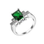 Beydodo Promise Rings White Gold Plated, Wedding Ring for Women with Green Cubic Zirconia, Size R 1/2