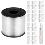 Zocipro Strong Clear Invisible Hanging Wire, 0.6mm 656 Feet Nylon Monofilament Fishing Wire with 120 Aluminum Crimping Sleeves & Scissors, Clear Fishing Line for Hanging Decorations, Crafts