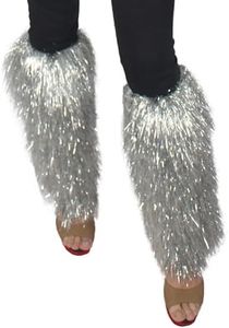 HPO Adult Unisex Festival Short Silver Tinsel Leg Warmers | Perfect for your next Rave and Party!