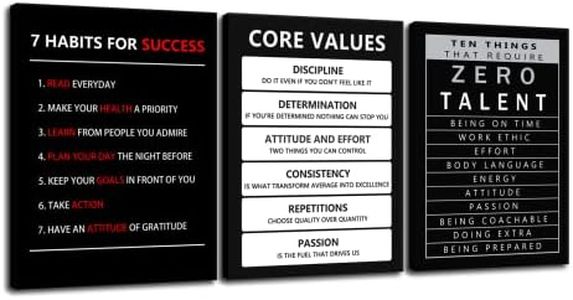 Inspirational Canvas Wall Art 3 Pieces Core Values Poster Motivational Ten Things That Require Zero Talent Canvas Artwork Picture Print Framed for Home Office Living Room Gym Wall Decor [36''Wx 16''H]