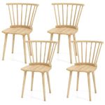 Giantex Wood Dining Chair Set of 4, Windsor Dining Chairs, American Country Kitchen Chairs w/Rubber Wood Frame & High Spindle Back, Farmhouse Armless Side Chairs for Home Living Room, Natural