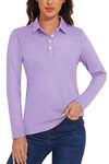 TACVASEN Women's Polo Shirts Long Sleeve UPF 50+ Tennis Tops Stretch Golf Shirt Lady Comfortable T-Shirts Light Purple,L