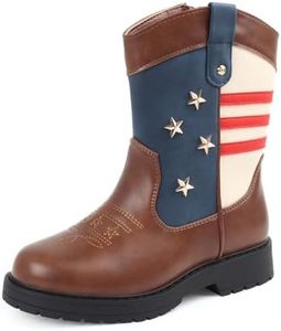 Cowboy/Cowgirl Boots for Boys/Girls Toddler Western Wide Calf Square Toe Kids Boots with Side Zipper,Brown 5