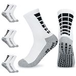 3 Pairs Kids Grip Socks Football Socks,Anti-Slip Athletic Sock for Boys Girls Youth,White Black Breathable Comfortable Cushioned Trainer Socks for Soccer Basketball Rugby Tennis Ages 6-12