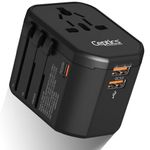 Ceptics 4 in 1 Universal Charger Adapter, 2 USB QC 3.0, 20W USB-C Universal Travel Adapter All in One Fast Charging, International Travel Adapter Lifetime Limited Warranty, for EU, UK, USA/AUS, Black