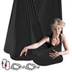 PRIORMAN Aerial Yoga Hammock 5.5 Yards Aerial Silk for Home Premium Nylon Tricot Inversion Yoga Swing with Daisy Chain,Carabiners Hardware (Black)