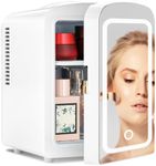 Antarctic Star Makeup Compact Refrigerator with LED Mirror, 4L Mini Fridge, Skin Care, for Bedroom, Car, Office & Dorm, Portable Small Cooler for Cosmetics, White