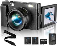 4K Digital Camera for Photography Autofocus 48MP Vlogging Camera with Flash 3'' 180°Flip Screen,16X Digital Zoom Anti-Shake Video Camera for YouTube,Compact Camera with 32GB Memory Card, 2 Batteries