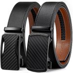 BOSTANTEN Mens Leather Belts Ratchet Dress Belt With Automatic Sliding Buckle 2 Pack in Gift Box Black