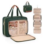 Wedama Toiletry Bag for Women, Hanging Travel Toiletry Bag with Jewelry Organizer Compartment Large Makeup Bag, PVC Waterproof Cosmetic Travel Bag Trips Camping Bathroom, Dark Green