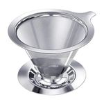 Bridge2shopping Pour Over Coffee Dripper, Slow Drip Paperless Coffee Filter, Stainless Steel Pour Over Coffee Maker for Single Cup Brew, Double Mesh Design of Manual Reusable Cone Filter