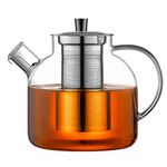 Ehugos Glass Teapot, 1500ml Stovetop Safe Tea Kettle with Infuser Borosilicate Glass Water Jug Clear Tea pot Maker for Loose Leaf Tea, Hot/Iced Water, Juice Beverage