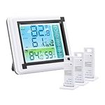 Mcbazel 4" Weather Station with 3 Sensors Indoor Outdoor Thermometer with Adjustable Backlight Color LCD Display Digital Temperature Humidity Monitor with 60FT Range