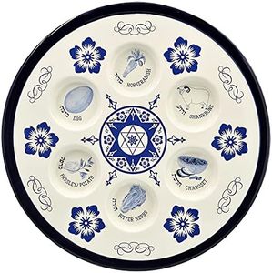 The Dreidel Company Ceramic Seder Plate Renaissance Design Passover Plate, 12" Inch Diameter - Blue (Renaissance Design)