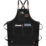 AFUN Chef Aprons for Men Women with Large Pockets, Cotton Canvas Cross Back Heavy Duty Adjustable Work Apron, Size M to XXL (Black)