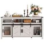 WAMPAT Farmhouse Buffet Cabinet,Rustic Sideboard with Sliding Barn Doors,59 inches Coffee Bar Storage Cabinet with Mesh Doors,Antique White Cupboard Table for Kitchen,Dining Room,Living Room