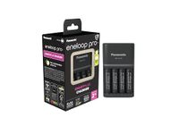 Panasonic eneloop SmartPlus charger for 1–4 AA/AAA NI-MH batteries, with 4 LED indicators and 10 safety functions, includes AA batteries, min. 2500 mAh, black, 52055E40.