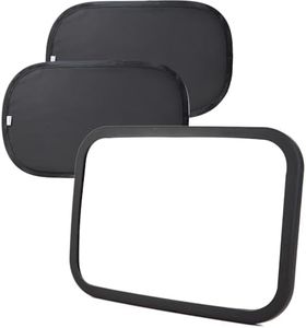 Funbliss Baby Car Mirror + 2-Pack Car Window Shades Bundle -100% Shatterproof, Wide Angle Convex