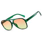 Xpectrum Big 70s Retro Clear Yellow Sunglasses for Men Women Vintage Trendy Sun Glasses, Green/Ombre Orange, Large