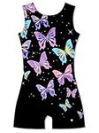 ACOCOPY Gymnastics Leotards for Girls Black Butterfly Dance Outfit Sparkly Stretchy Biketards Unitard