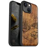 Carveit Magnetic Wood Case for iPhone 14 Case [Natural Wood & Black Soft TPU] Shockproof Protective Cover Unique & Classy Wooden Case Compatible with magsafe (Natural Landscape -Walnut)