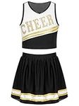 CHICTRY Girls Cheer Leader Costume Uniform Cheerleading Cosplay Fancy Dress Outfit Crop Top with Pleated Skirt Set Dancewear Black 7-8 Years