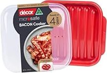 Décor Microwave Bacon Cooker | Splatter Proof Crisper Tray with Lid | Dishwasher Safe | BPA-Free Red