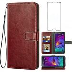 Asuwish Compatible with Samsung Galaxy Note 4 Wallet Case Tempered Glass Screen Protector and Leather Flip Cover Card Holder Phone Cases for Glaxay Note4 Gaxaly N910A Not Notes Four Women Men Brown