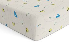 Cotton Baby Crib Fitted Bed Sheets for Cot | Organic Twill Fabric Baby Bedding for New Born, Infants, Toddlers | 55"x28" Pack of 1 | The White Cradle - Grey Cars