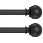 Curtain Rods for Windows 66 to 120” - 5/8 Inch Heavy Duty 2 Pack Small Curtain Rod Set with Brackets - Adjustable Drapery Rods for Livingroom, Outdoor Patio, Sliding Door Black(5.5-10 Feet)