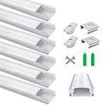 LightingWill LED Aluminum Profile, LED Aluminum Channel 6-Pack 3.3ft/1Meter Silver U-Shape LED Diffuser with Milky White Cover, End Caps and Mounting Clips Aluminum Extrusion for LED Strip Lights U02