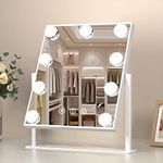 FUNTOUCH Makeup Mirror with Lights, Hollywood Vanity Mirror with 3 Colors Lighting Modes, Touch Control, 360°Ratation, Dimmable 9 LED Bulbs Lighted Makeup Mirror for Dressing Room & Bedroom (White)