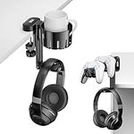 KDD Headphone Holder, 3-in-1 Under Desk Clamp Controller Stand Replaceable Cup Holder for PC Gaming, Rotatable Headphone Hanger with Cable Organizer, Universal for Headset, Controller, Cup