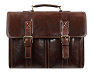 Time Resistance Leather Briefcase for Men Handcrafted in Italy Full Grain Messenger Bag for Laptop (Brown)