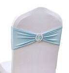 100 PCS Spandex Chair Sashes, Bows Elastic Chair Bands with Buckle Slider, Stretchable Wedding Chair Bands 10 Colors (Light Blue)