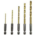 NORTOOLS HSS Titanium Twist Drill Set with 1/4” Hex Shank 5 PCS 2 3 4 5 6mm