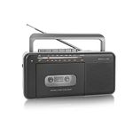 Portable Cassette Tape Player and Recorder with AM FM Radio, LED Power Indicator, Handheld, Loud Speaker,Microphone,3.5mm Earphone Jack,Powered by AC or C Batteries for Gift,Home