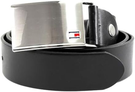 Tommy Hilfiger Men TH Plaque 3.5 Adj Belt Leather, Black (Black), 90